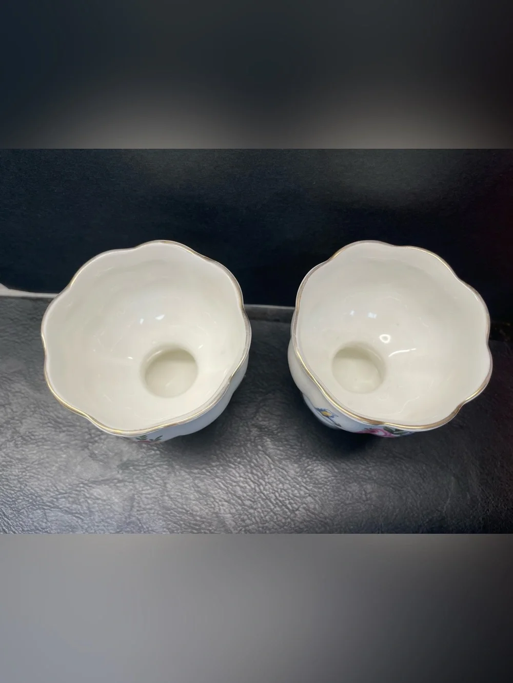 2 vtg Minton Bone China Marlow pattern floral Votive Candle Holders England